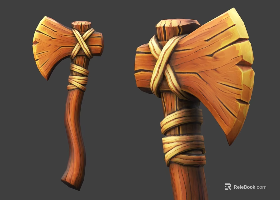 Handcrafted Wooden Axe Weapon With Rope Wrapped Handle And Sharp Blade 3d model 