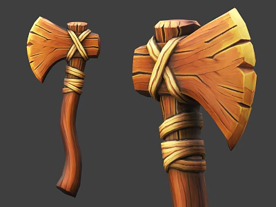 Handcrafted Wooden Axe Weapon With Rope Wrapped Handle And Sharp Blade 3d model