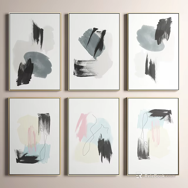 Modern Abstract Paintings With Colorful Brushstrokes And Soft Lines For Wall Decor 3d model 