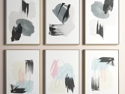 Modern Abstract Paintings With Colorful Brushstrokes And Soft Lines For Wall Decor 3d model