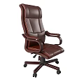 Brown Leather High Back Office Chair with Wooden Armrests and Five Star Caster Base