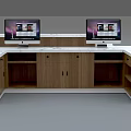 Modern Reception Desk With Marble Surface Golden LOGO Two Monitors And LED Lighting