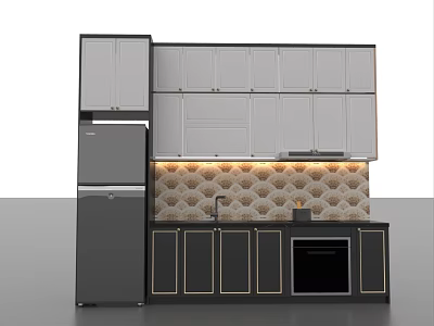 Elegant Modern Kitchen Design With Patterned Wall Tile Sink Oven And White Cabinets 3d model
