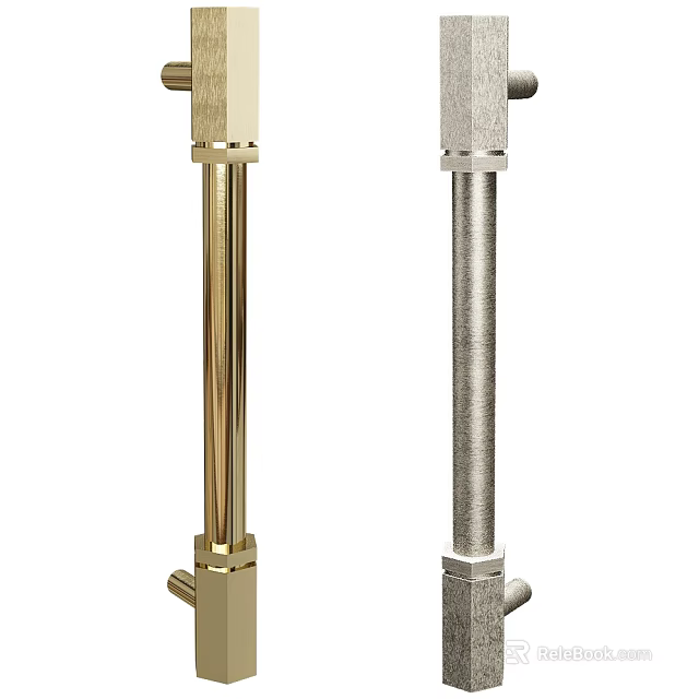 Stylish Gold And Silver Metal Door Handles With Long Vertical Design For Home 3d model 
