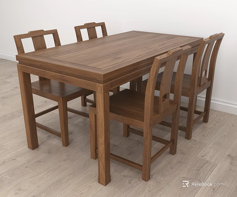 Solid Wood Dining Table Set With Six Chairs Modern Simple Design 3d model 