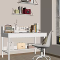 Modern Home Office Workspace With White Desk Shelf Books And Chair