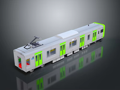 Modern Light Rail Train Exterior With White Body Green Accents And Windows 3d model
