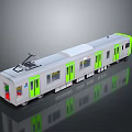 Modern Light Rail Train Exterior With White Body Green Accents And Windows