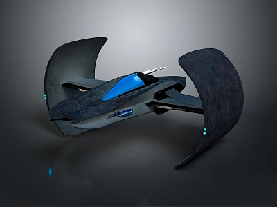 Futuristic Aircraft Design With Black Curved Wings And Blue Cockpit Lights 3d model