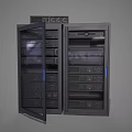 Black Industrial Server Rack With Open Door And Multiple Server Units