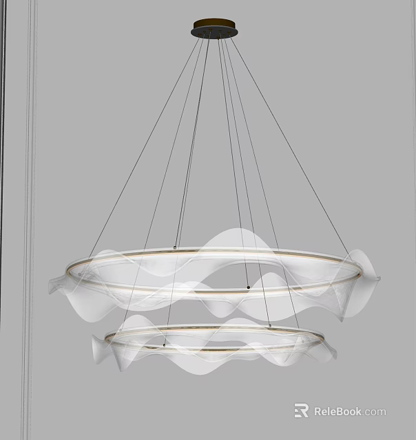 Modern Wave Shaped Chandelier With Circular Structure And White Fabric For Interior Decoration 3d model 