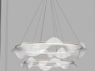 Modern Wave Shaped Chandelier With Circular Structure And White Fabric For Interior Decoration 3d model