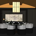 Elegant Modern Private Dining Room With Round Table Gray Chairs And Chandelier