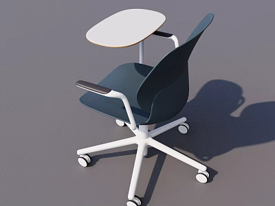 Single Dark Green Chair With White Armrests Base Rolling Wheels And Attached Round White Table 3d model