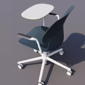 Single Dark Green Chair With White Armrests Base Rolling Wheels And Attached Round White Table