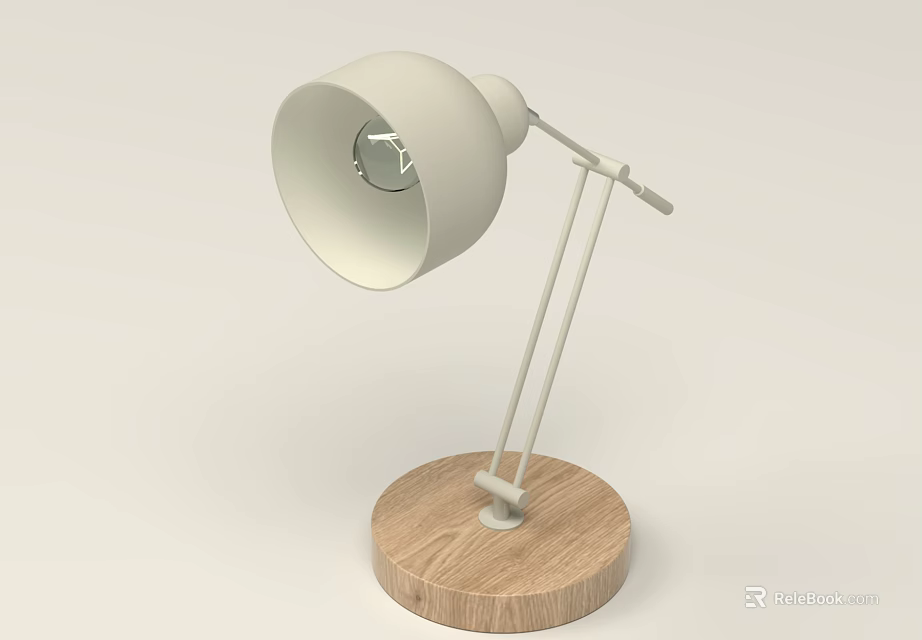 Modern Adjustable Desk Lamp with White Shade and Wooden Base for Home Decor 3d model 