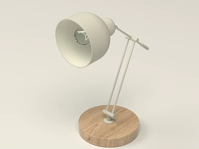Modern Adjustable Desk Lamp with White Shade and Wooden Base for Home Decor 3d model