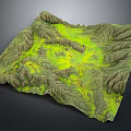 Detailed 3D Terrain Model with Rolling Mountain Ranges Green Vegetation and Yellow Valleys