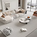 Modern Beige L Shaped Sofa and White Round Coffee Table with Accent Chair Throw Pillows