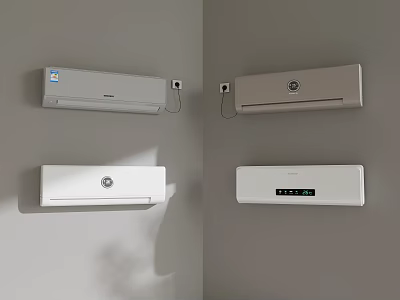 Multiple Wall Mounted Air Conditioners With Different Styles Installed On Home Interior Wall 3d model
