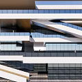 Modern Building Exterior With Glass Curtain Wall Water Pool Stairs And Tree