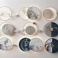 Elegant Circular Wall Decor With Chinese Landscape Plates And Metal Brackets 3d model