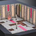 Futuristic Ancient Stone Chamber With Glowing Runes Throne Pink Carpet And Ornate Columns