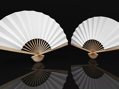 White Folding Fans With Wooden Frames On Black Background Showing Reflections 3d model