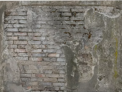 Old Weathered Red Gray Brick Wall With Peeling Plaster And Mottled Surface 3d model