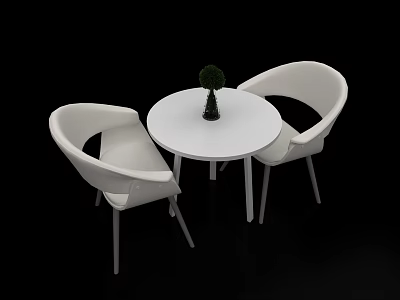 White Round Negotiation Table With Two Chairs And Small Potted Plant 3d model