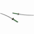 Two Traditional Samurai Swords With Green Handles Black Accents And Silver Blades