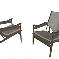 Modern Minimalist Leisure Chairs With Wooden Frame And Light Gray Cushions