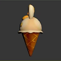Cute Rabbit Ear Shaped White Ice Cream Cone With Caramel Drizzle And Yellow Dots
