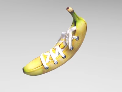 Creative Banana Shaped Shoe Design With White Shoelaces And Yellow Peel 3d model