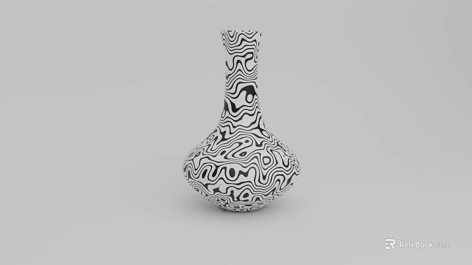 Decorative Ceramic Vase With Black And White Wavy Pattern For Home Decor 3d model 