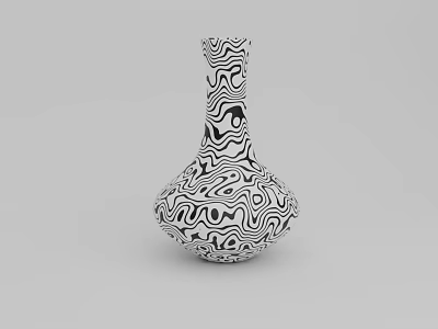 Decorative Ceramic Vase With Black And White Wavy Pattern For Home Decor 3d model