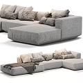 Modern Sectional Sofa with Soft Fabric Cushions Decorative Pillows and Plaid Throw Blanket