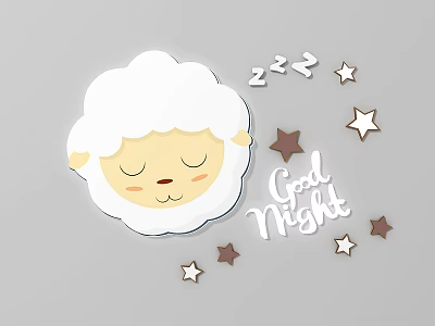 Cute Cartoon Sheep Wall Decor With Stars And Good Night Lettering 3d model