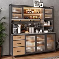 Modern Sideboard With Glass Doors Wooden Drawers Coffee Machine And Dinnerware Storage