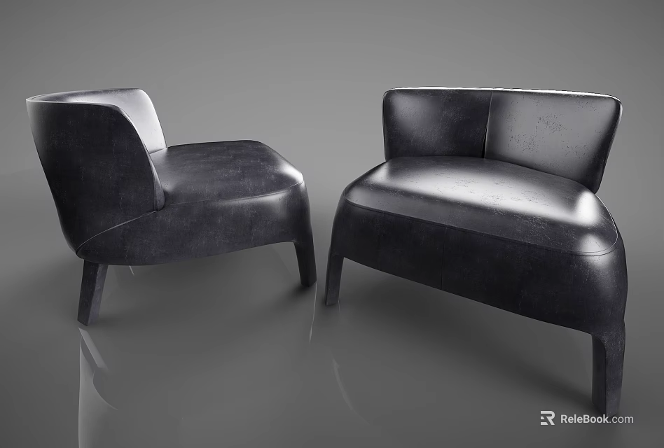 Black Leather Modern Single Armchairs With Sleek Design And Smooth Surface 3d model