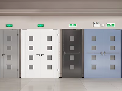 Modern Home Security Doors In Various Colors With Square Viewing Windows And Handles 3d model