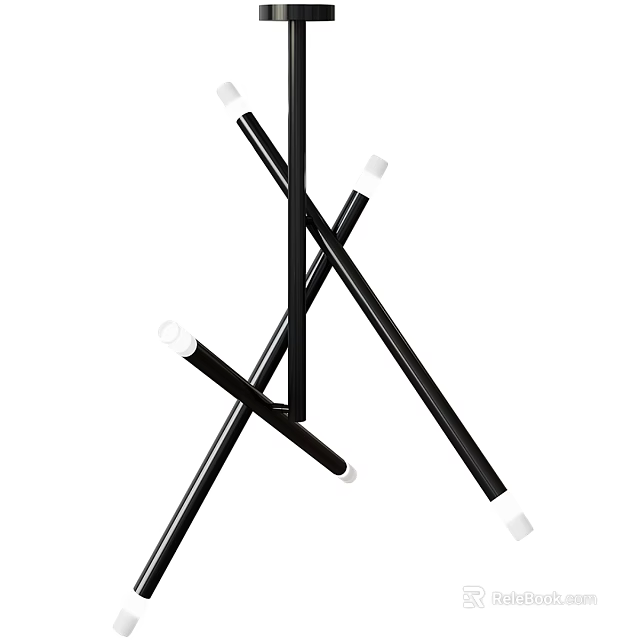 Modern Cross Design Black Rod Chandelier With White Ends For Interior Decor 3d model 