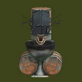 Rusty Barrel Robot Featuring Biomechanical Creature Elements And Spiked Metal Parts