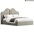 Modern White Kids Bed with Stylish Headboard and Soft Bedding Including Striped Blanket