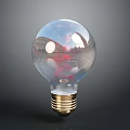 Transparent Light Bulb With Reflected Buildings Cityscape Red Elements And Golden Base