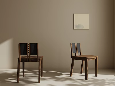 Natural Solid Wood Dining Chairs With Fabric Backrest For Warm Neutral Minimalist Home Dining Room 3d model