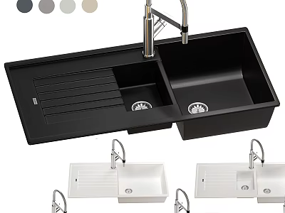 Modern Kitchen Sink With Double Bowl Faucet And Multiple Color Options 3d model