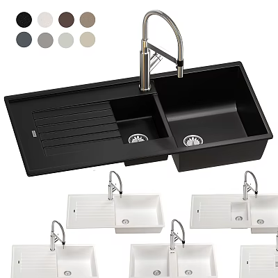 Modern Kitchen Sink With Double Bowl Faucet And Multiple Color Options 3d model