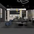 Modern Living and Dining Room Interior With Sofa Coffee Table Pendant Light And Bookshelves