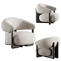 Modern Beige Fabric Armchair With Curved Arms Rounded Seat And Black Legs